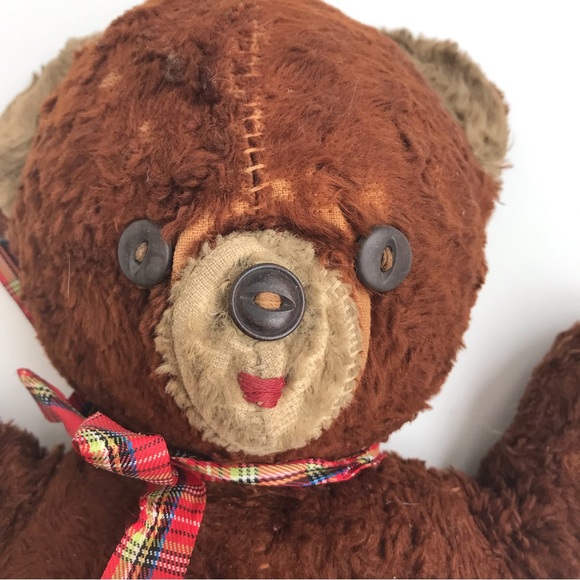 Vintage Teddy Bear Button Eyes Brown Plush Stuffed Animal - Picture 5 of 8